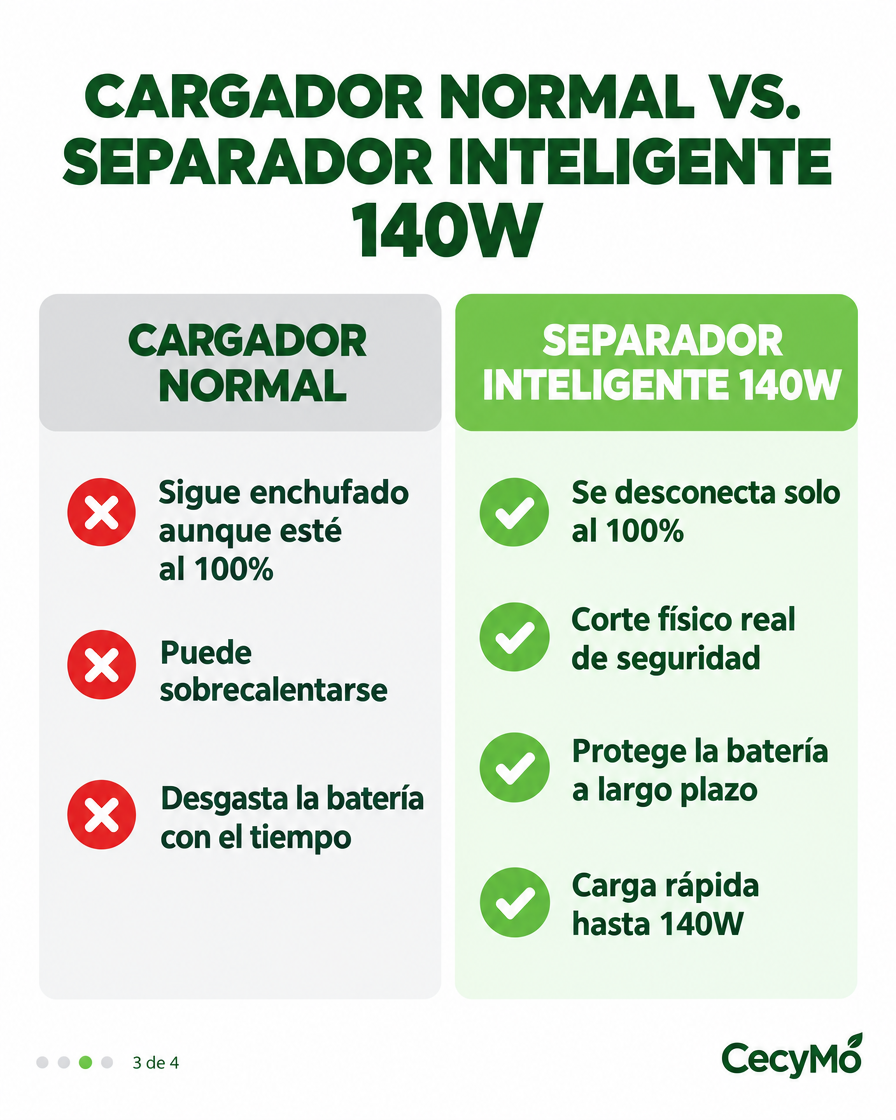 Carrusel 3/4 - Comparación: cargador normal vs. Separador Inteligente 140W